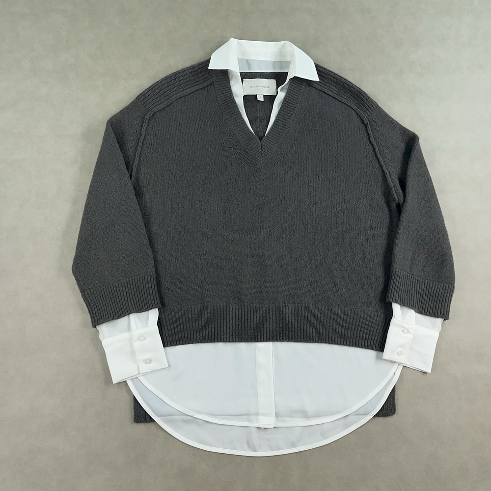 Brochu Walker The Looker Layered V-Neck Wool Cashmere Sweater Size Small *Read